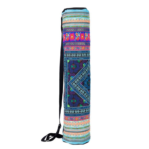 Cherr Handmade Yoga Mat Bag, Hmong Embroidered Yoga Mat Bag, Unique Boho Yoga Mat Bag from Thailand (Diamond Blue) - Image 6