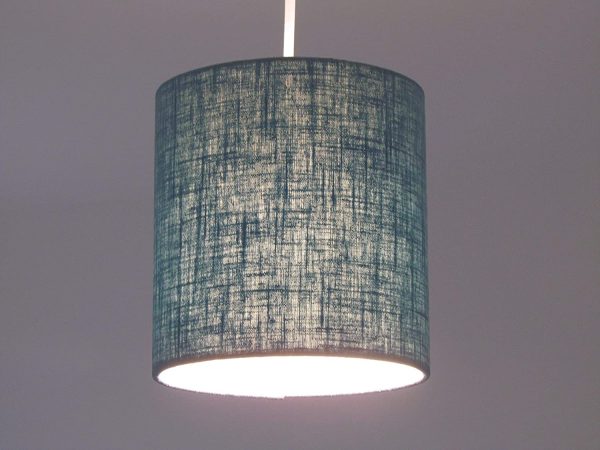 Handmade Plain Teal Blue Linen Textured Fabric Drum Lampshade Lightshade - Image 6