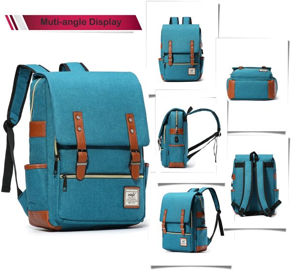 HapiLeap Laptop Vintage Backpack Water Resistant Business Travel School Rucksack Messenger Bag Fits 15.6 Inch Notebook for Men & Women (Blue) - Image 3