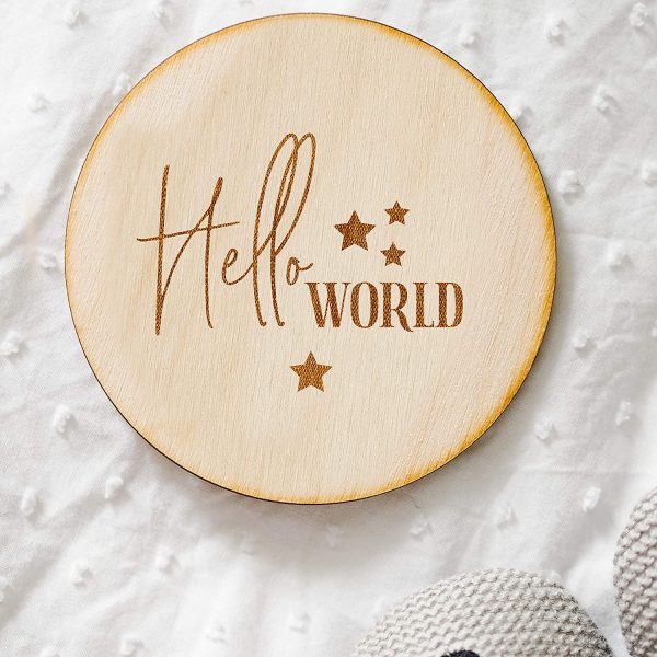 Hello World Star Design New Baby Birth Announcement Wooden Plaque Sign - Keepsake Photo Prop