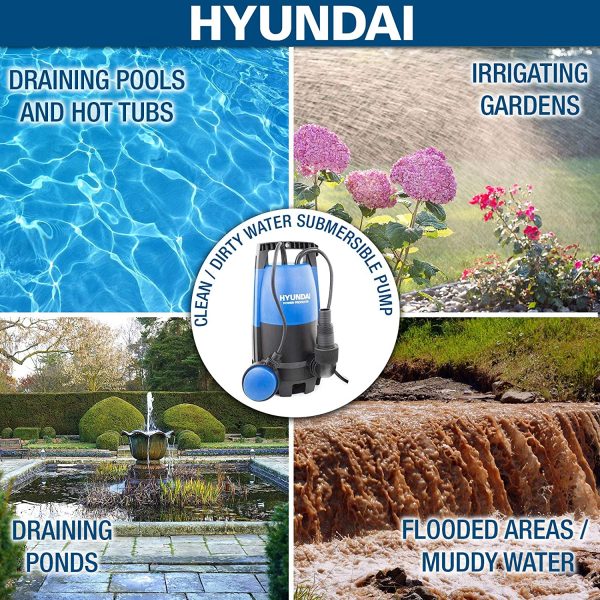 HYSP400CD Heavy Duty 400W 230V Electric Submersible Dirty & Clean Water Pump Includes 10 Metre Power Cable Float Switch & Hose Connector - Blue - Image 4