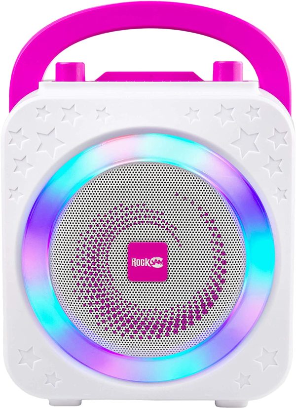 RockJam 10-Watt Rechargeable Bluetooth Karaoke Machine with Two Microphones, Voice Changing Effects & LED Lights - Pink - Image 5