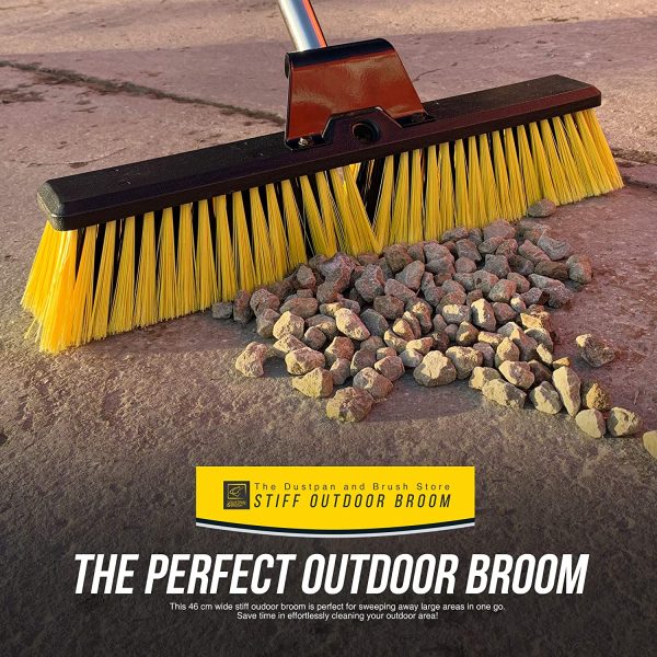 Heavy Duty Garden Broom Outdoor 18" Stiff Hard Brush & Metal Handle for Sweeping Your Yard, Garden & Decking - Image 3