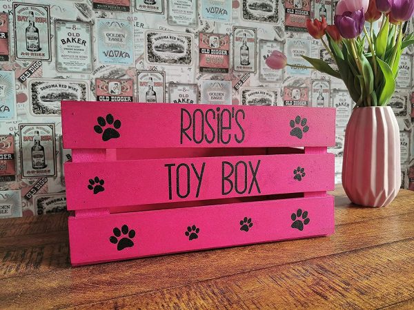 Personalised pet toy box, dogs, cats, wooden, 5 colour, medium size, 30x40cm, - Image 4