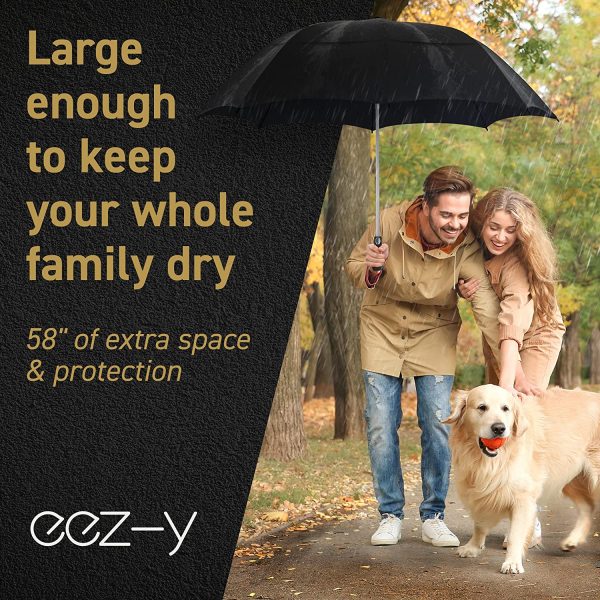 EEZ-Y Folding Golf Umbrella 58-inch Extra Large Windproof Double Canopy - Auto Open Sturdy Compact and Portable - Image 2