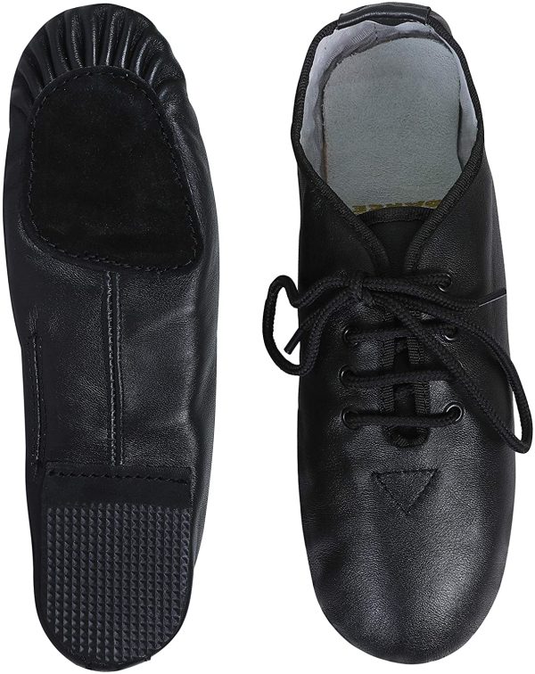 Jazz Dance Leather Shoes Lace-Ups Unisex Modern Stage Rubber & Suede Split Sole Black - Image 3