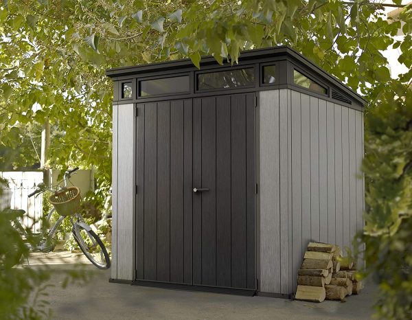 Keter Artisan Pent Outdoor Garden Storage Shed, Grey, 7 x 7 ft