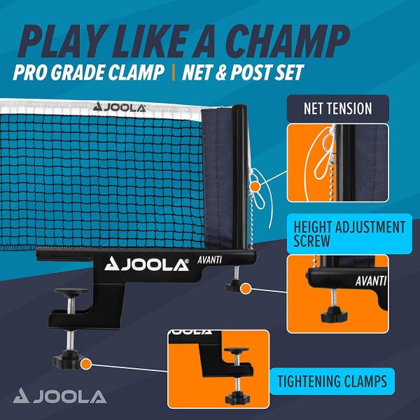 JOOLA Avanti Premium Table Tennis Post Set Portable and Easy Setup Regulation Size Ping Pong Screw On Clamp Net, , 72" - Image 3