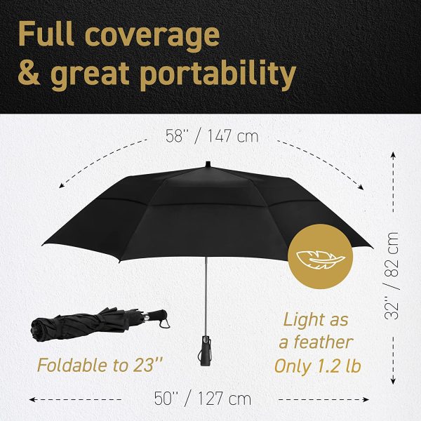 EEZ-Y Folding Golf Umbrella 58-inch Extra Large Windproof Double Canopy - Auto Open Sturdy Compact and Portable - Image 3