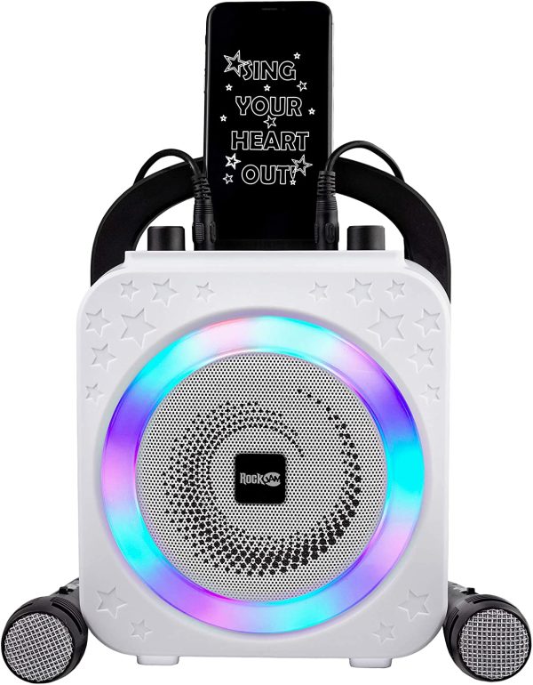 RockJam 10-Watt Rechargeable Bluetooth Karaoke Machine with Two Microphones, Voice Changing Effects & LED Lights - Black - Image 2