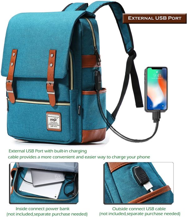 HapiLeap Laptop Vintage Backpack Water Resistant Business Travel School Rucksack Messenger Bag Fits 15.6 Inch Notebook for Men & Women (Blue) - Image 5