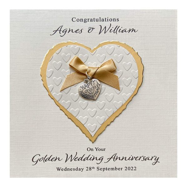 Personalised Golden 50th Wedding Anniversary Card Luxury - Handmade UK