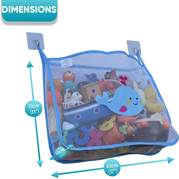 COSY ANGEL Baby Bath Toy Bag for Bath Toys Large Organiser Bathroom Storage Net with 4 Waterproof Self Adhesive Hooks (Blue) - Image 4