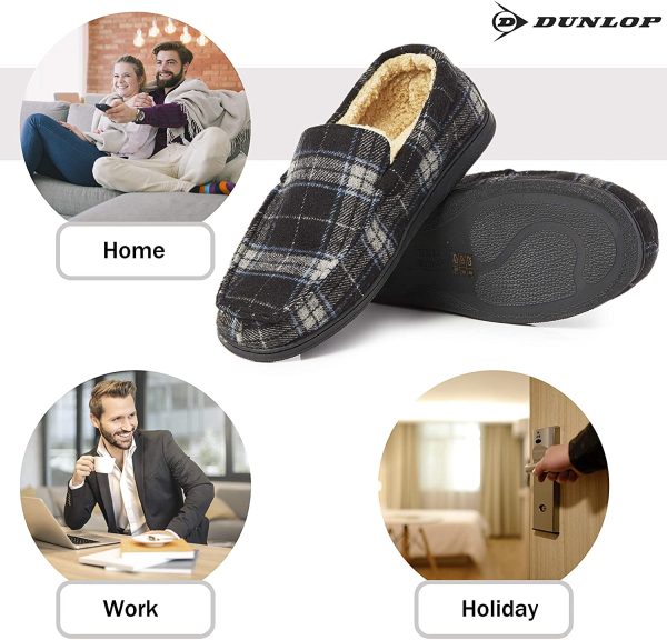 Dunlop Moccasins Slippers Men | Moccasin Loafers Faux Sheepskin Slippers with Rubber Sole | Classic Memory Foam Plush House Slippers | Breathable Indoor Outdoor Shoes - Image 4