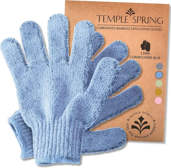 Exfoliating Wash Gloves, Bamboo Exfoliator Mitt, Bath/Shower Scrub, Body Exfoliation Hand Mitten, Beauty Scrubs/Loofah, Ingrown Hair/Dead Skin Remover, Scratching Eco Microfibre, (Cornflower Blue)) - Image 4