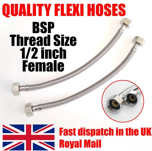 Pair of 1/2" x 1/2" BSP (300mm) Kitchen Basin Monobloc Mixer Tap Connector Flexible Hose Pipes Tail -FBA - Image 3