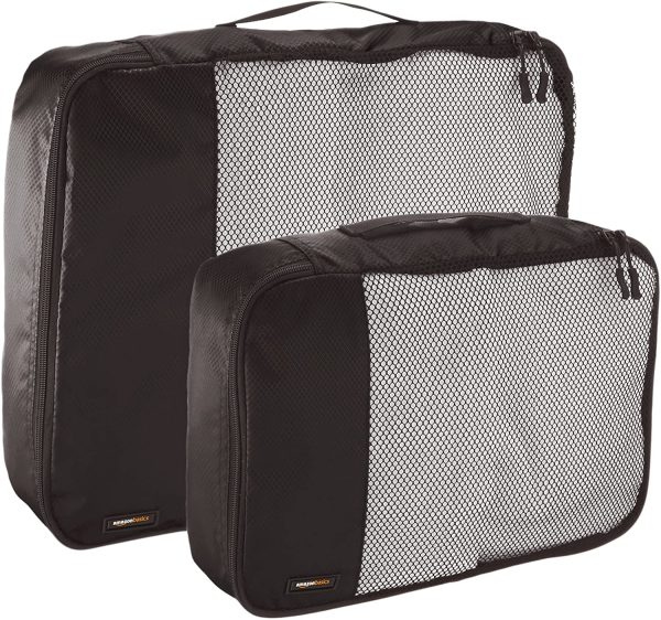 Amazon Basics Packing Cubes with Mesh Top Panel for Ventilation and Double Zipper Pulls - 2 Medium and 2 Large Cubes (4-Piece Set), Black - Image 3