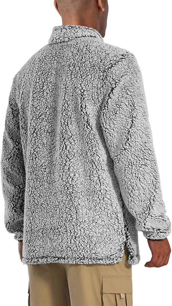 Bnokifin Men's Winter 1/4 Zip Sherpa Pullover Sweater Stand Collar Fluffy Fleece Jacket with Pockets - Image 7