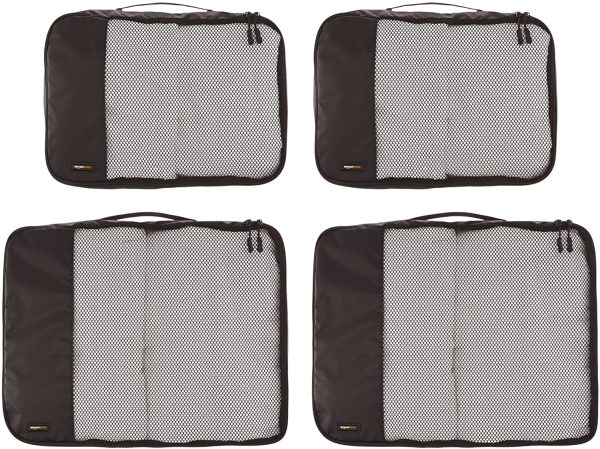 Amazon Basics Packing Cubes with Mesh Top Panel for Ventilation and Double Zipper Pulls - 2 Medium and 2 Large Cubes (4-Piece Set), Black - Image 4