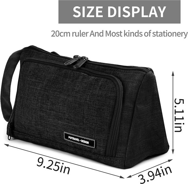 Big Capacity Pencil Case, Large Pencil Pen Pouch Bag, High Storage Case, Middle School College Office Organizer for Student,Teens Girls Adults (Black) - Image 5