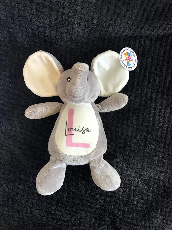 Personalised Elephant Soft Toy with Name & Initial, Customisable Baby Gift, New Baby Gift, Newborn Baby Gift, Baby Boy, Baby Girl, Custom Teddy Bear, Keepsake, Baby Shower Gift, Christening Gift