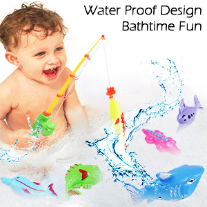 Magnetic Fishing Toys Game Set for Kids by ECLifeHack for Bathtime or Pool Party with Pole Rod Net