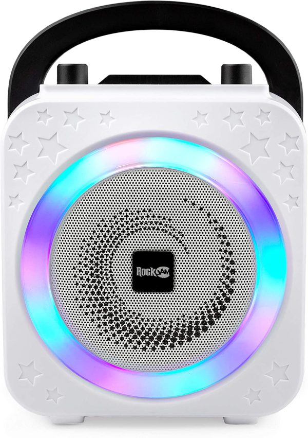 RockJam 10-Watt Rechargeable Bluetooth Karaoke Machine with Two Microphones, Voice Changing Effects & LED Lights - Black