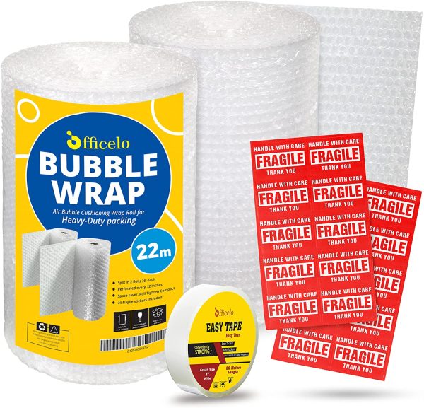 Bubble Wrap Rolls, 300mm x 22m Bubble Wrap Total, Perforated Every 300mm - Roll of Bubble Wrap for Moving House Essentials, Shipping Supplies - 20 Fragile Stickers, 1?? Packing Tape - Image 2