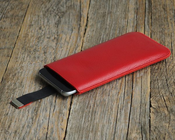 Red Italian Leather Case for - iPhone 13 Pro- Pull Band Closure - Image 2