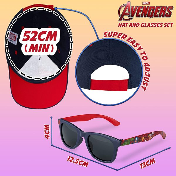 MARVEL Baseball Cap, Spiderman Sunglasses & Boys Caps, Kids Sunglasses & Sun Hat Summer Set, Avengers Gifts for Boys