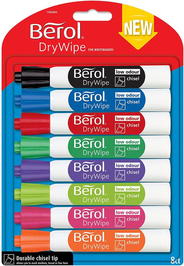 Berol Dry Wipe Chisel Tip Whiteboard Marker, Assorted Colours, Pack of 8 - Image 4