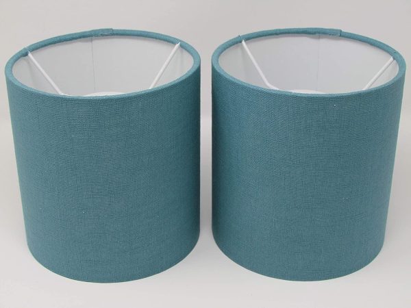 Handmade Plain Teal Blue Linen Textured Fabric Drum Lampshade Lightshade - Image 9