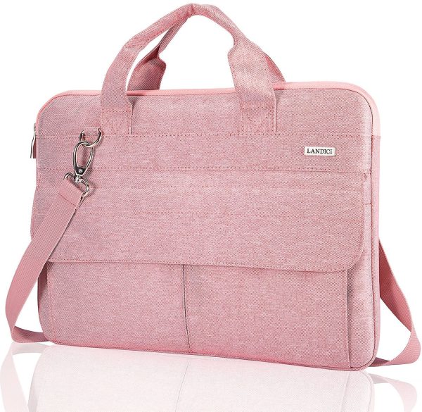 LANDICI Laptop Bag case 14-15.6 inch for Women Ladies, Waterproof Computer Sleeve Cover with Shoulder Strap Compatible with MacBook Pro 15/16, 15’??Surface Laptop 3/4, Acer Hp Chromebook, Pink