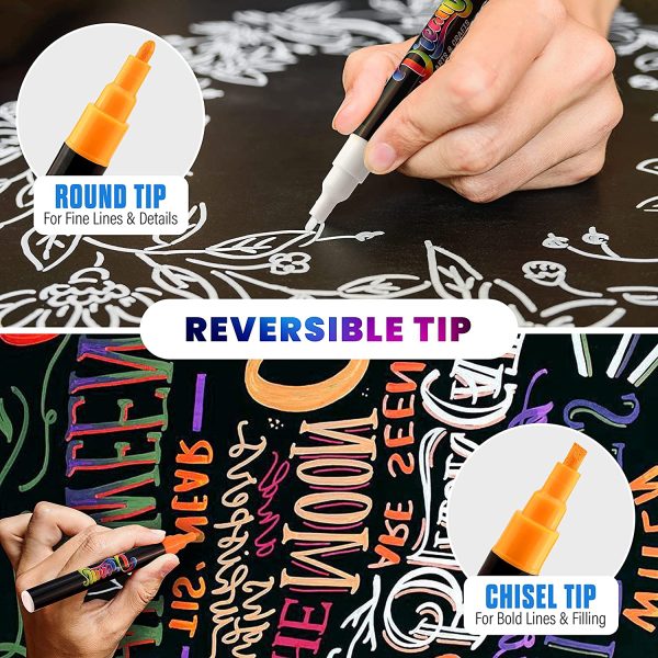 Premium Chalk Markers Fine Tip Neon Liquid Chalk Pens 3mm Washable Window Markers Set of 8 Pens - Image 4