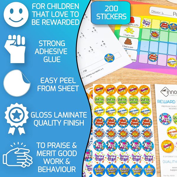 Innoveem Reward Stickers For Children - Teacher Stickers With A Great Selection Of Designs To Praise & Merit Good Work & Behaviour - Easy Peel With Strong Adhesive Glue [200 Pack] - Image 2