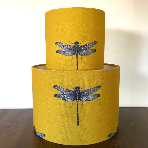 Handmade Lampshade Azure Ochre Mustard Dragonfly Birds Floral | 20cm | 30cm | 40cm | Table Floor Ceiling light-shades - Image 3