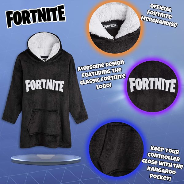 Fortnite Hoodie for Boys, Oversized Hoodie Sweatshirt Blanket, Super Soft Fleece Dressing Gown, Warm Comfortable Hooded Robe, Gifts for Gamers Boys Girls Teens 7-14 Years - Image 3