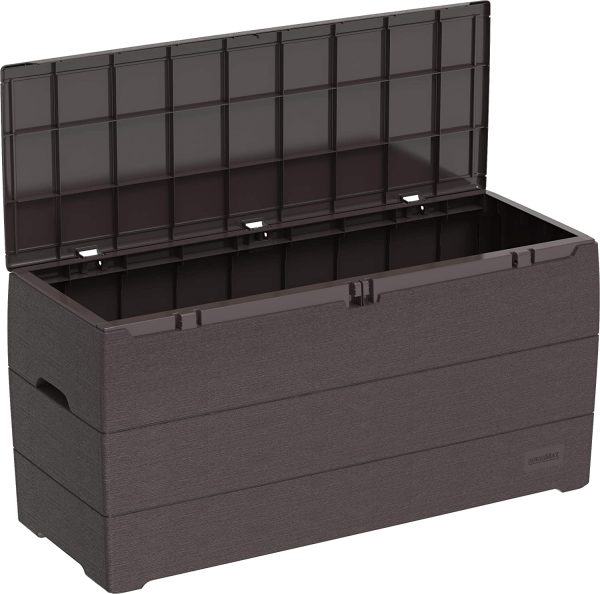 Duramax Cedargrain Durabox 270 Litre/71 Gallon, Outdoor Plastic Deck Box and Garden Furniture Organizer, Lockable Lid, Plastic Cushion Box with Side Handles, Brown - Image 3