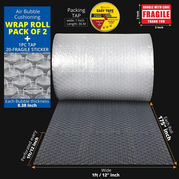 Bubble Wrap Rolls, 300mm x 22m Bubble Wrap Total, Perforated Every 300mm - Roll of Bubble Wrap for Moving House Essentials, Shipping Supplies - 20 Fragile Stickers, 1?? Packing Tape - Image 7