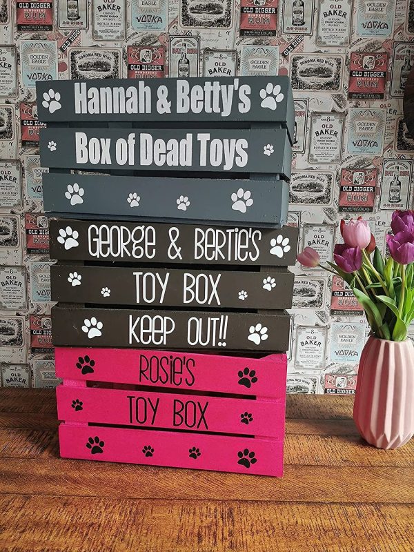 Personalised pet toy box, dogs, cats, wooden, 5 colour, medium size, 30x40cm, - Image 2