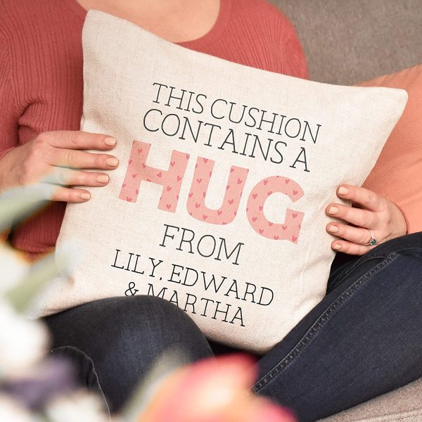 Personalised cushion contains a hug from peach | gift for mothers day birthday or christmas from son or daughter | presents for friend her women | best Mother Mam Mammy | distance love - Image 3