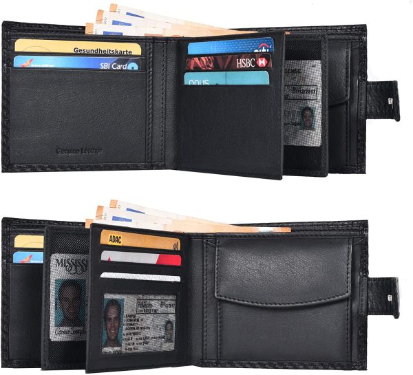 Eono by Amazon 7 Credit Card Leather Wallet- RFID Slim Wallets for Men with 2 ID &Coin Pocket (Black Carbon) - Image 3