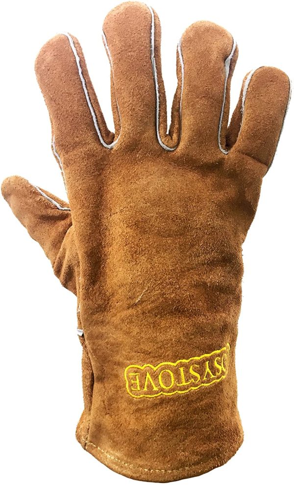 Cosystove Genuine Leather Heavy Duty Heat Resistant Safety Gauntlet Gloves for Woodburner Multi-Fuel Wood Burning Stoves Protection from Temperature and Ash Barbecue Open Coal Fire - Image 2