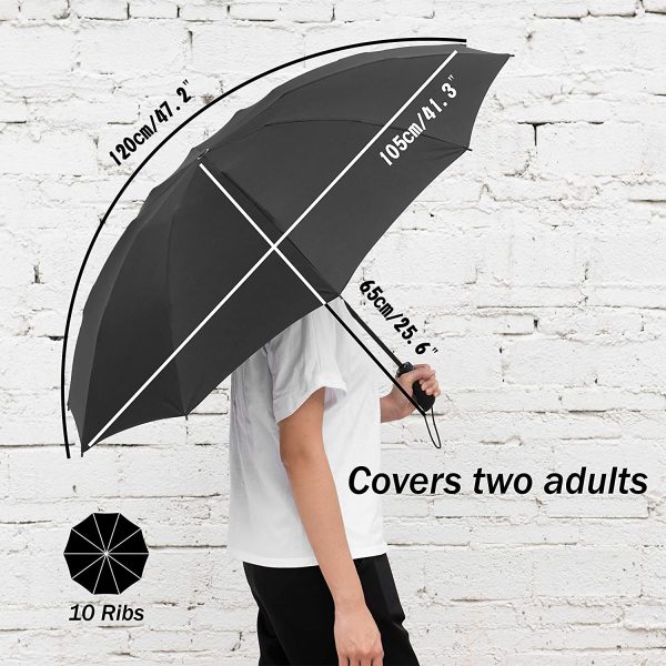 Compact Umbrella Windproof Strong - Automatic Windproof Inverted Umbrellas for Men and Women, 210T Teflon Coating 105cm Span, 10 Large Rids Umbrella - Image 4