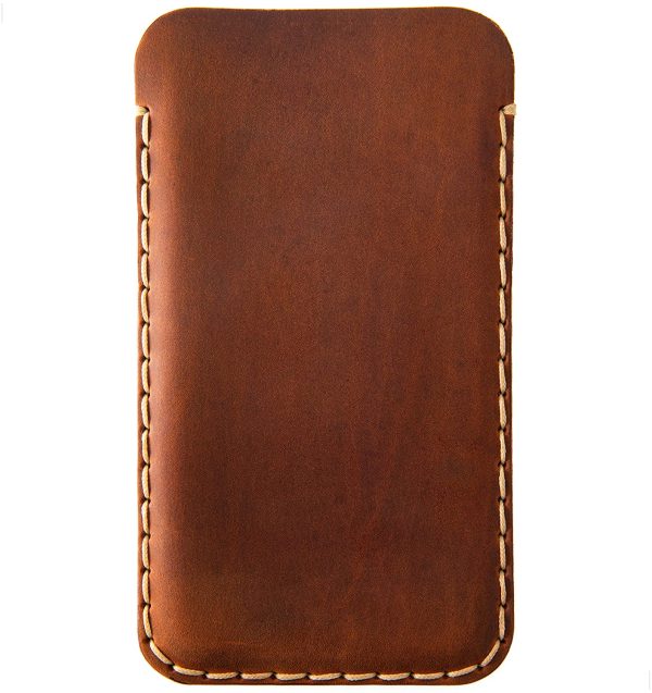 Brown Leather Case for iPhone 13/13 Pro, Hand Stitched Pouch - Image 2