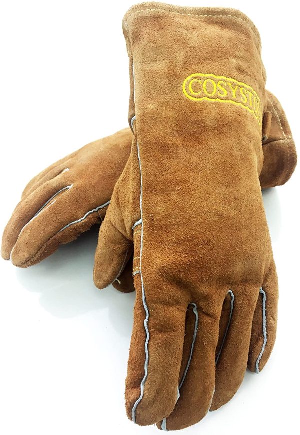 Cosystove Genuine Leather Heavy Duty Heat Resistant Safety Gauntlet Gloves for Woodburner Multi-Fuel Wood Burning Stoves Protection from Temperature and Ash Barbecue Open Coal Fire - Image 3