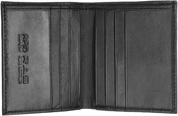 RAS Mens RFID Safe Soft Genuine Leather Credit Card and Banknote Pocket Slimline Wallet 122 (Black) - Image 4