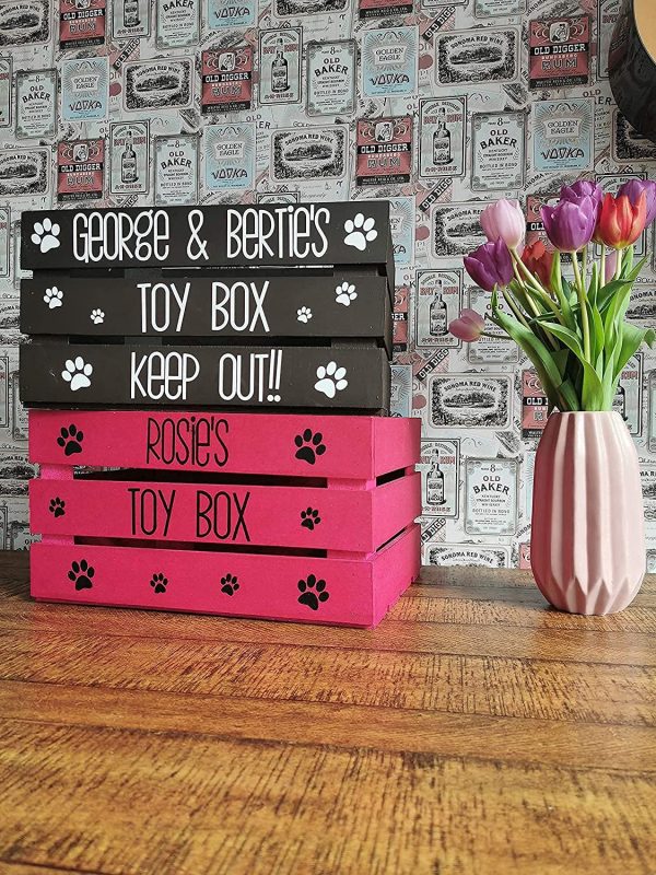 Personalised pet toy box, dogs, cats, wooden, 5 colour, medium size, 30x40cm, - Image 6