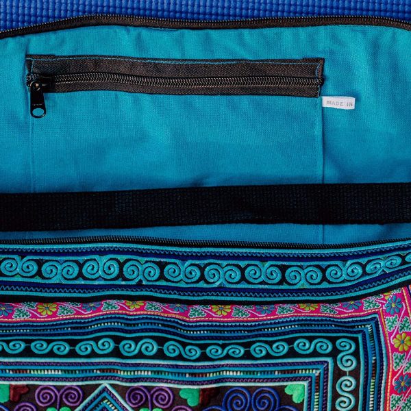 Cherr Handmade Yoga Mat Bag, Hmong Embroidered Yoga Mat Bag, Unique Boho Yoga Mat Bag from Thailand (Diamond Blue) - Image 7