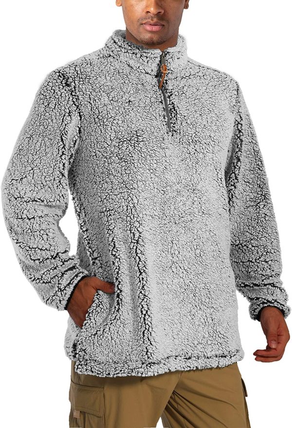 Bnokifin Men's Winter 1/4 Zip Sherpa Pullover Sweater Stand Collar Fluffy Fleece Jacket with Pockets - Image 5